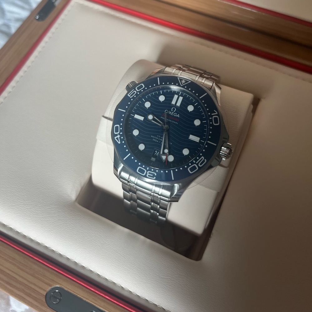 Omega Seamaster Diver 300 Co-Axial Brushed Stainless Steel Blue Dial Watch